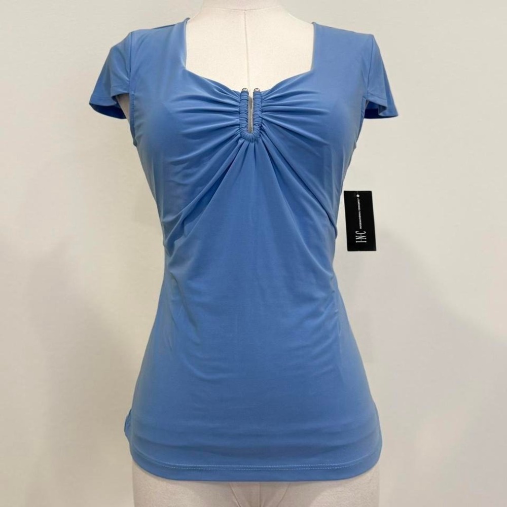 NWT Y2K Blue Ruched Top Cottage Core Soft Girl Dainty Girly Sz S
